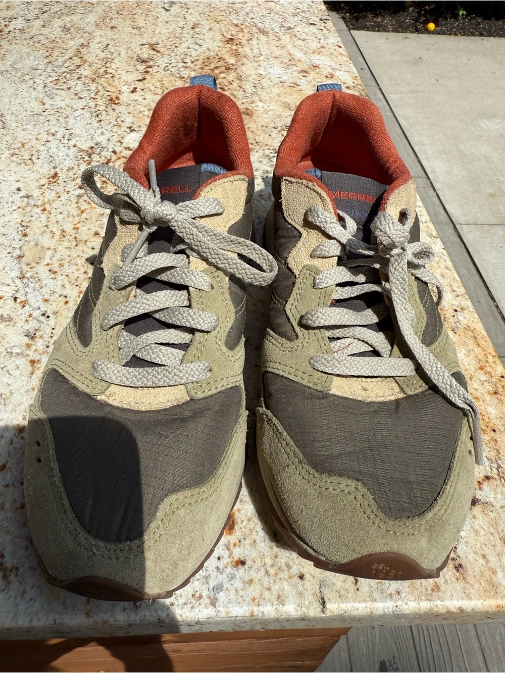 Merrell Men's Olive Green and Orange Hiking Sneakers